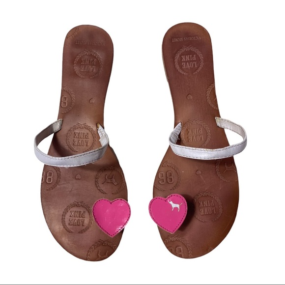 Victoria Secret Love Pink Leather Sandals With Pink Heart Toe Loop - Picture 6 of 10